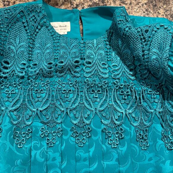 Womens Vintage Top Victorian Romantic Elegant Feminine Dark Secretary Teal 14 GP - Picture 3 of 4